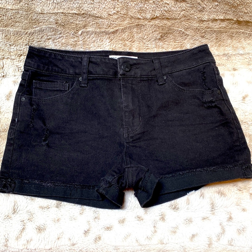 RSQ Mid Rise Cuff Black Jean Shorts, Size 14